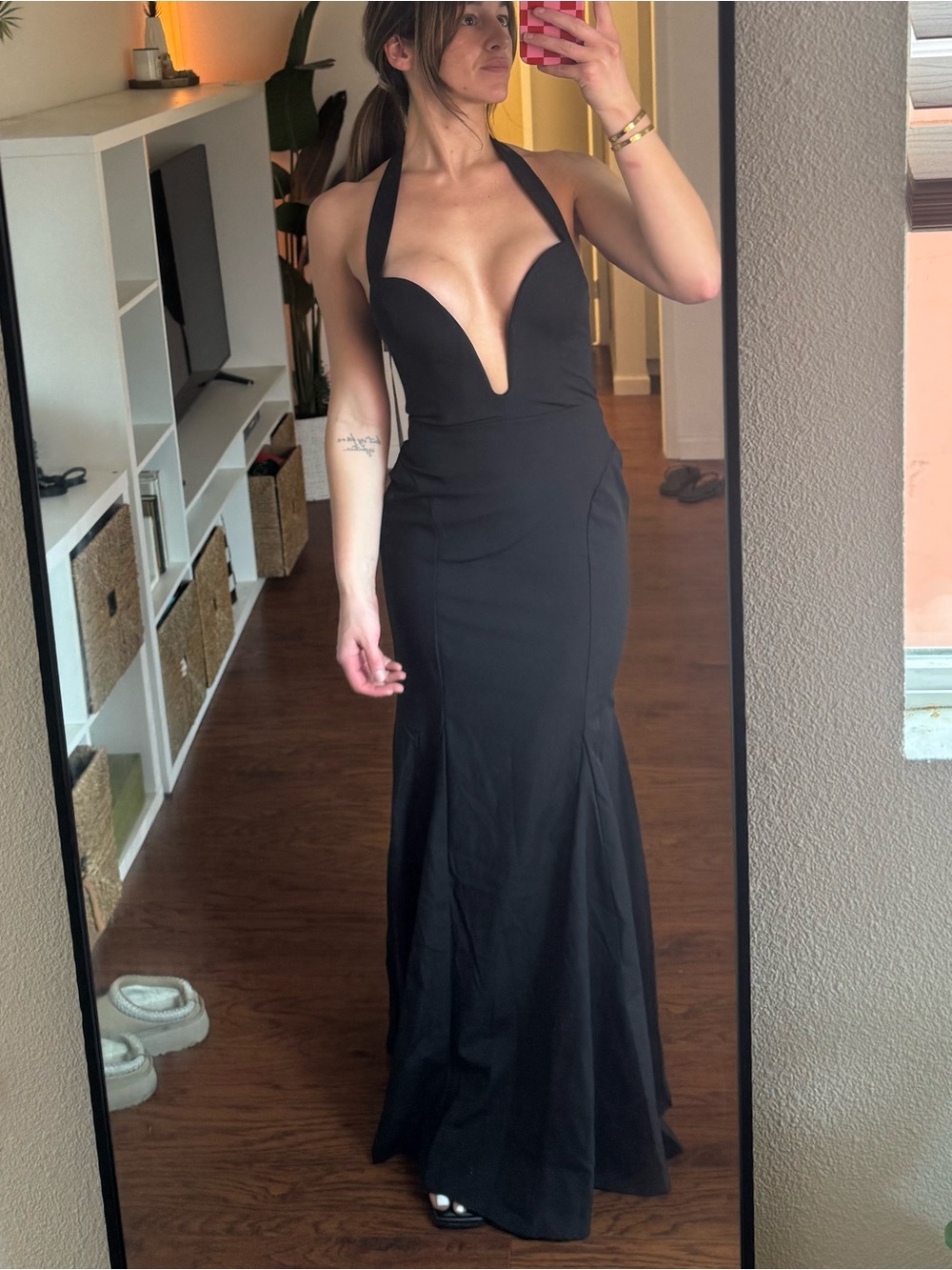 Club L London Black Plunge Halter Formal/Black Tie Gown | Size 6 | worn ONCE - Picture 4 of 12